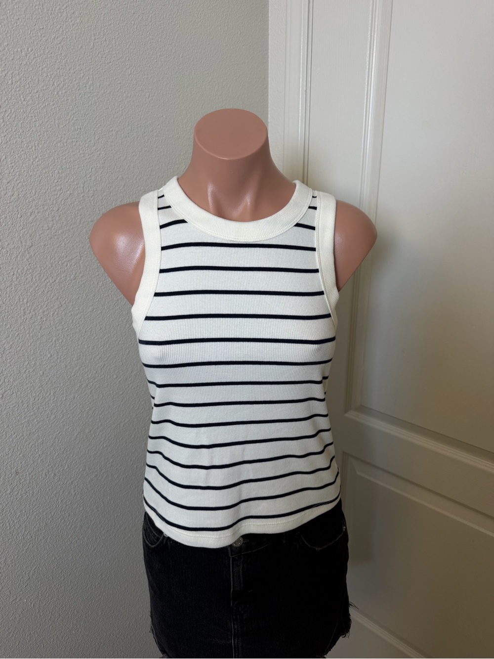 Old Navy White Tank Top with Black Stripes